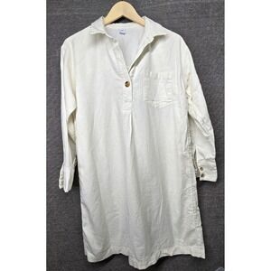 Old Navy‎ Womens Cream Linen Blend Long Sleeve Button Front Shirt Dress Medium